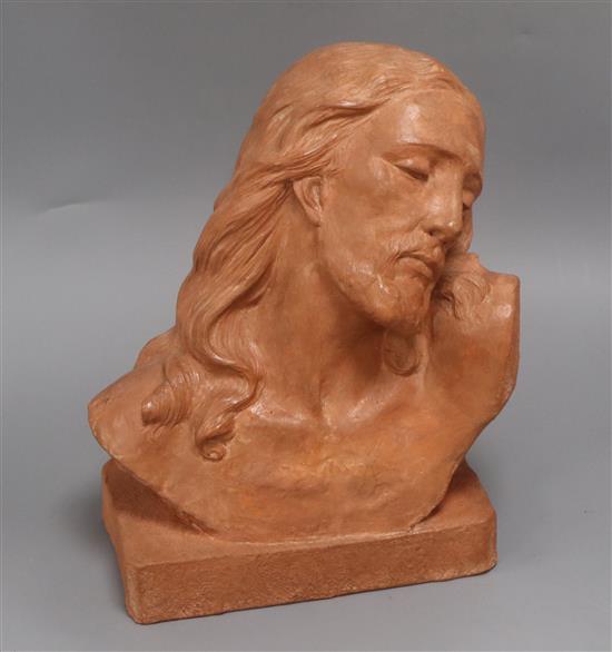 U. Cipriani. A terracotta bust of Christ, signed height 28cm